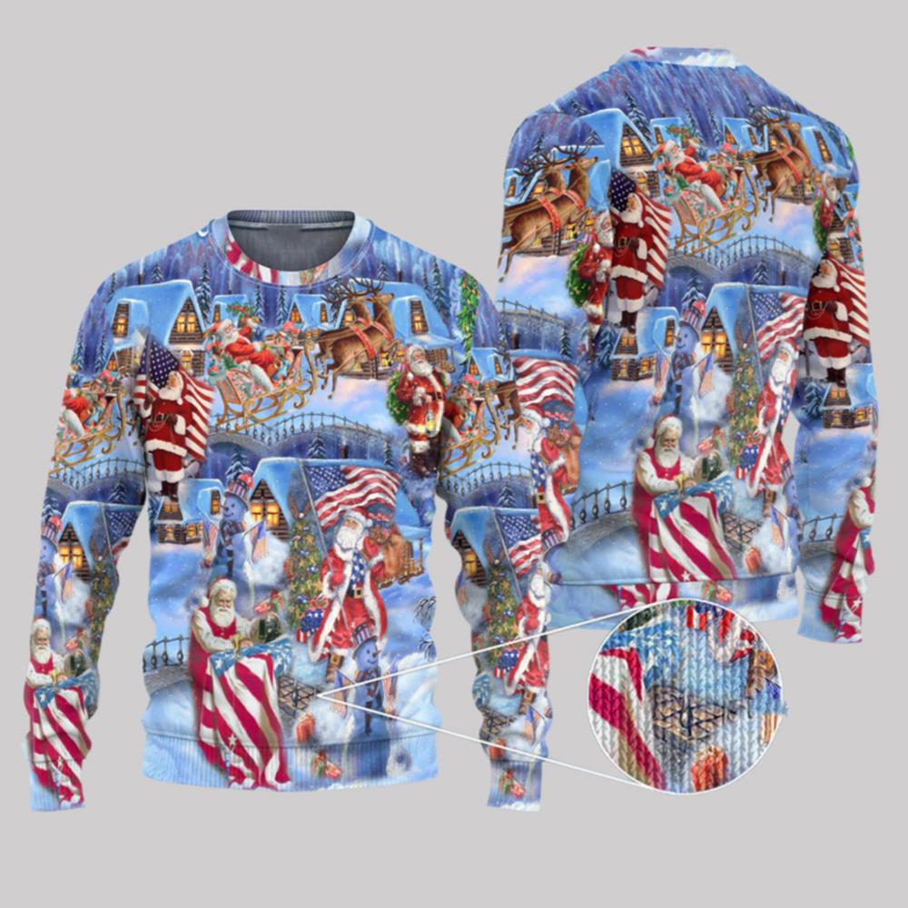 2025 Christmas America Christmas Patriotic Santa Claus Ugly Christmas Sweater