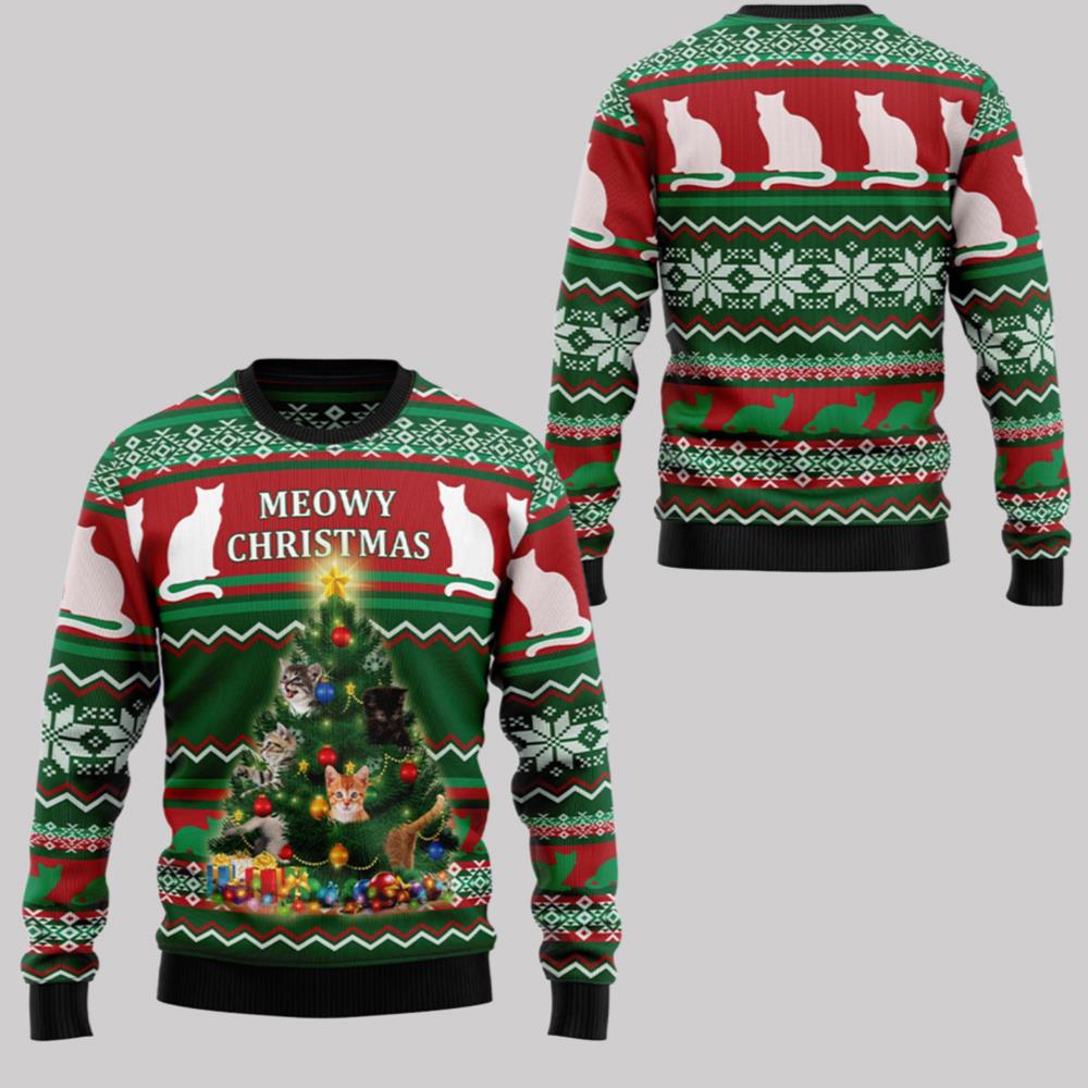 2025 Christmas Cat Meowy Christmas Ugly Christmas Sweater