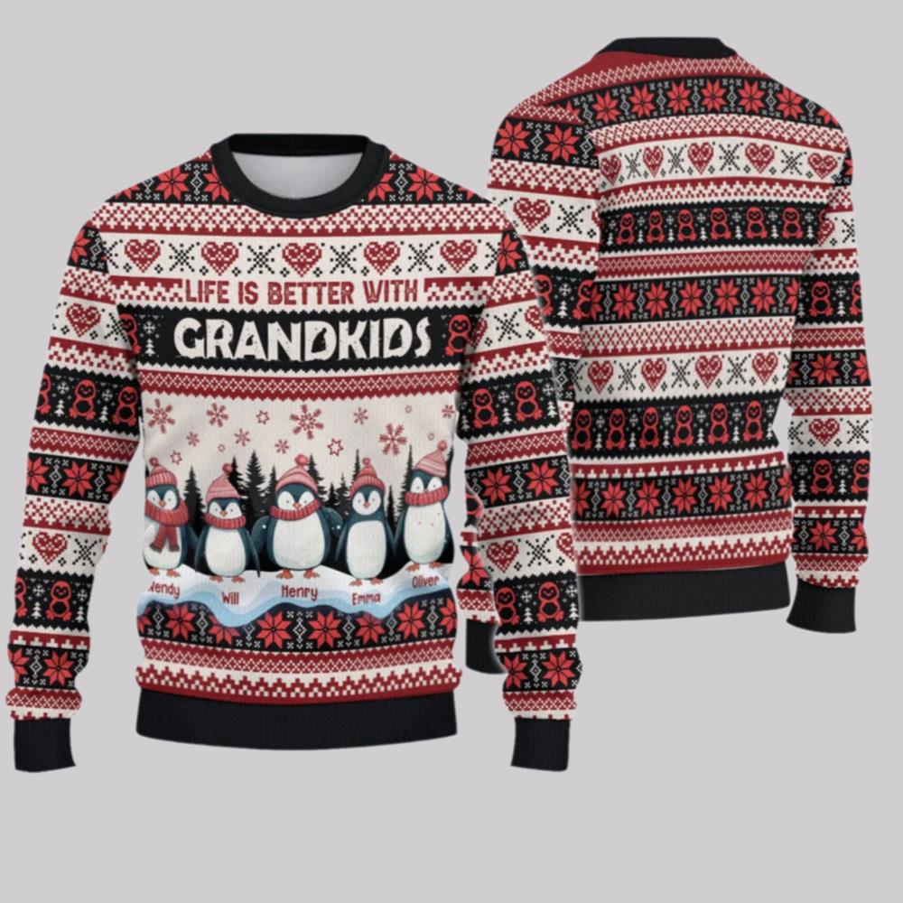 2025 Christmas Penguins Life is Better with Grandkids Christmas Ugly Sweatshirt