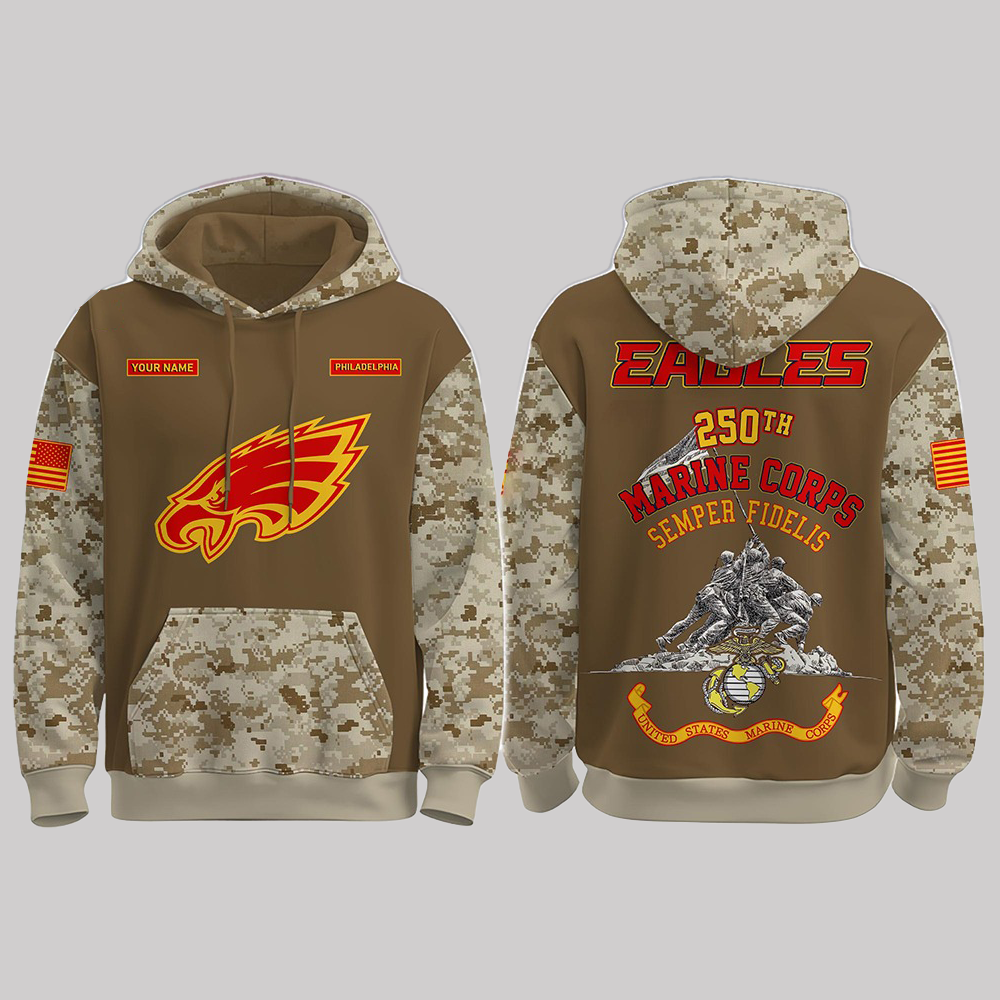 2025 Philadelphia Eagles USMC 250th Birthday Celebration Night Game Hoodie