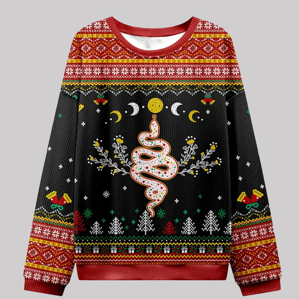 2025 Purplehecate Snake And Moon Phase Ugly Christmas Sweatshirts