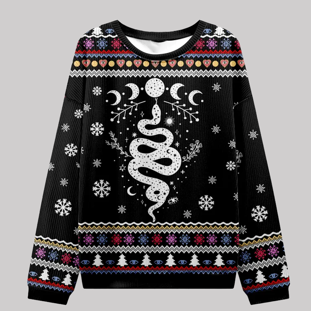 2025 Purplehecate Snake And Moon Phase Ugly Christmas Sweatshirts