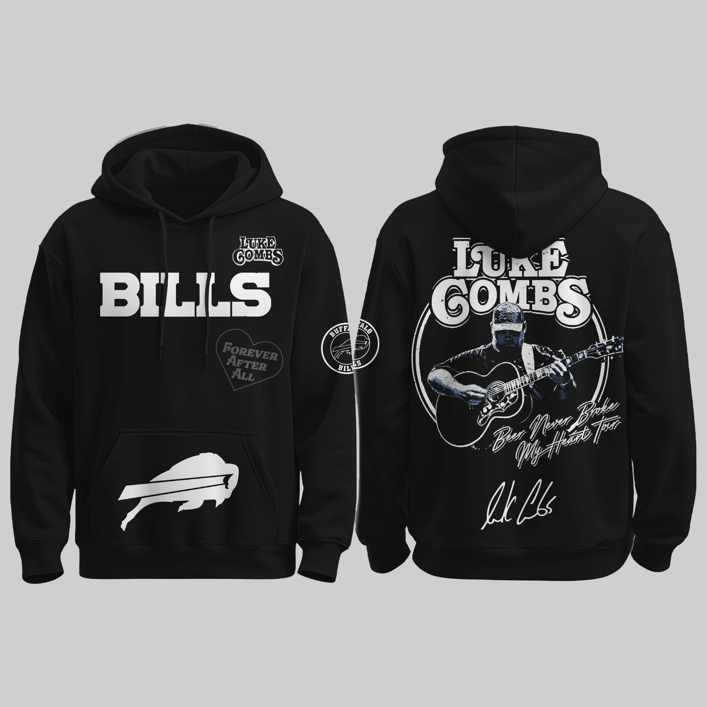 Biils x Luke Combs “Beer Never Broke My Heart Tour 2025” Black Hoodie