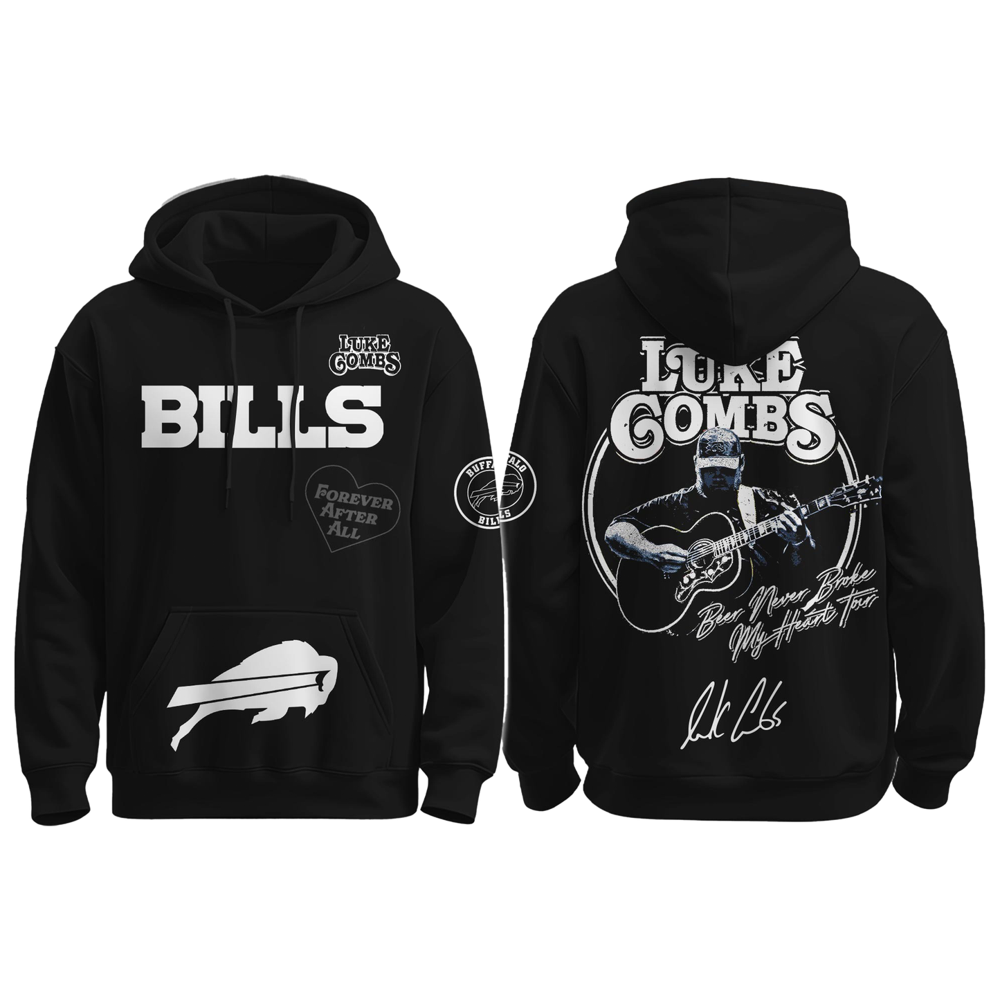 Biils x Luke Combs “Beer Never Broke My Heart Tour 2025” Black Hoodie