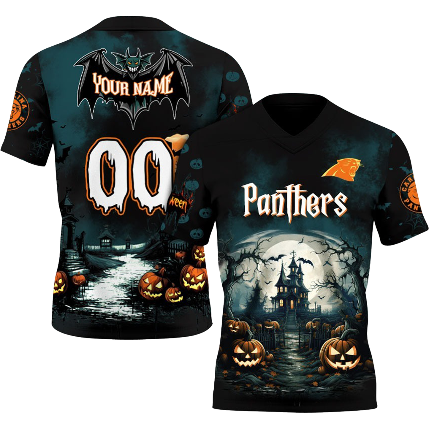 Carolina Panthers x Halloween-V-neck Short Sleeve Jersey