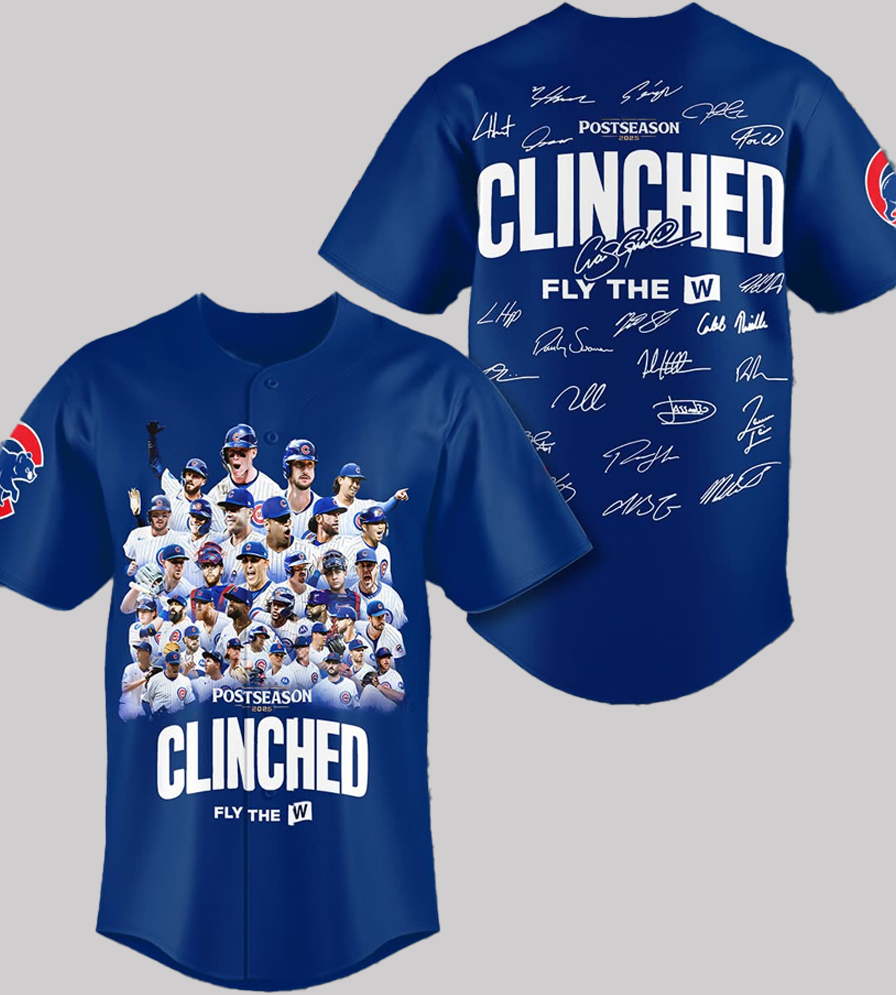 Chicago Cubs Postseason Clinched Fly The W Signatures Of Members Jersey 2025