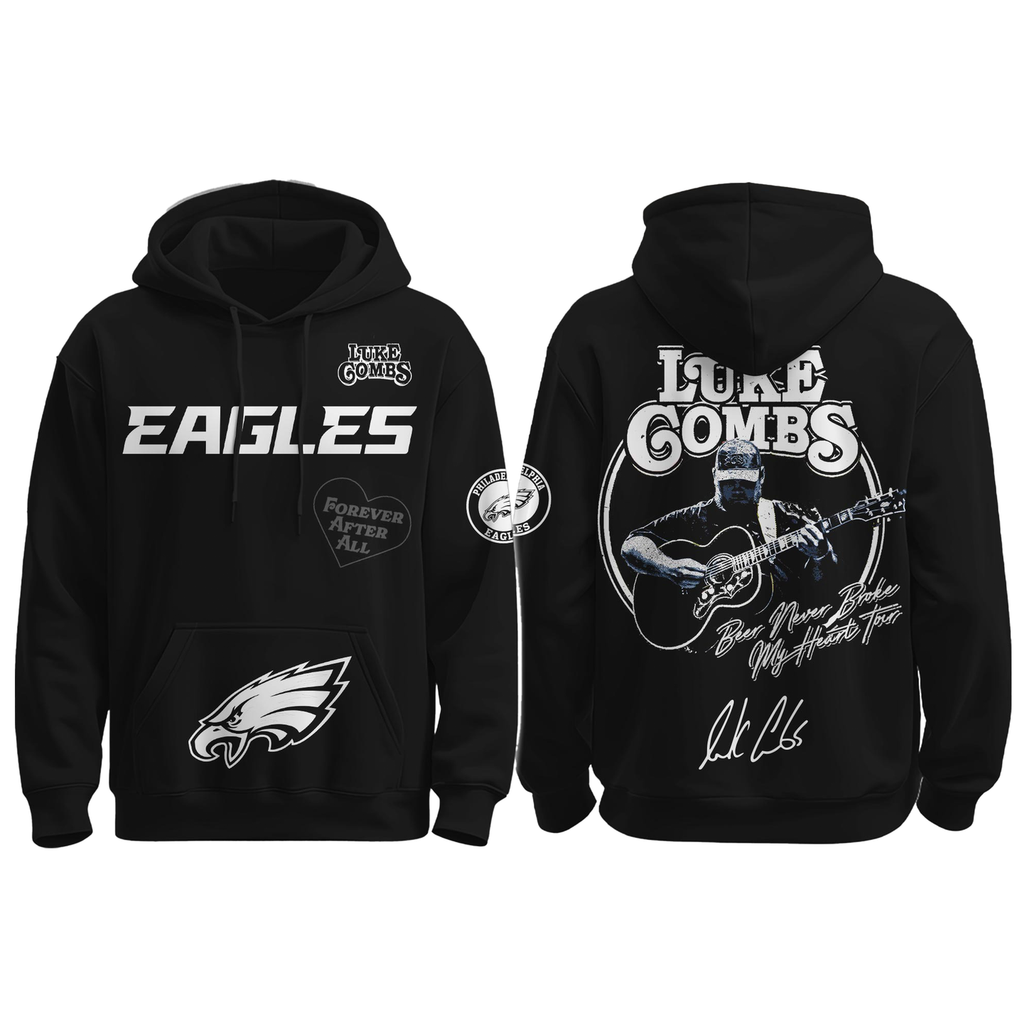 Eagles x Luke Combs “Beer Never Broke My Heart Tour 2025” Black Hoodie