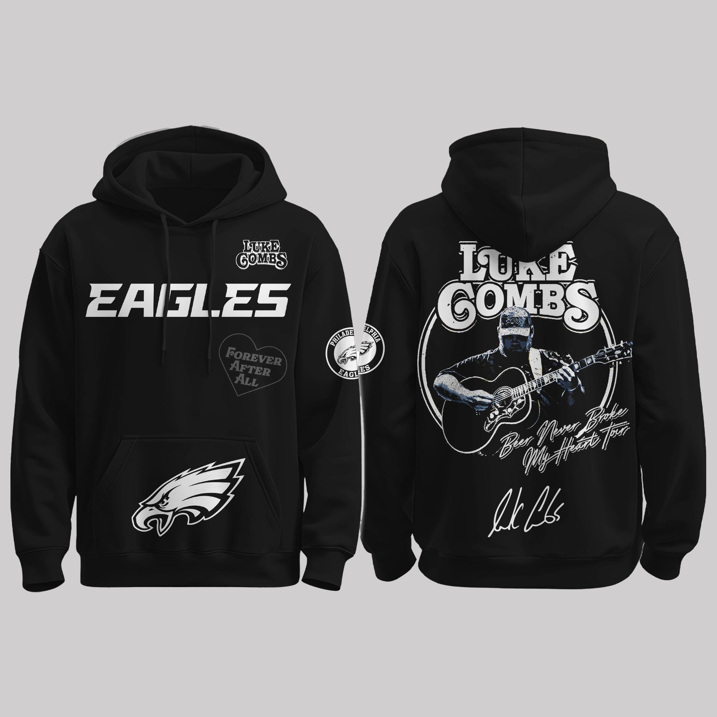 Eagles x Luke Combs “Beer Never Broke My Heart Tour 2025” Black Hoodie