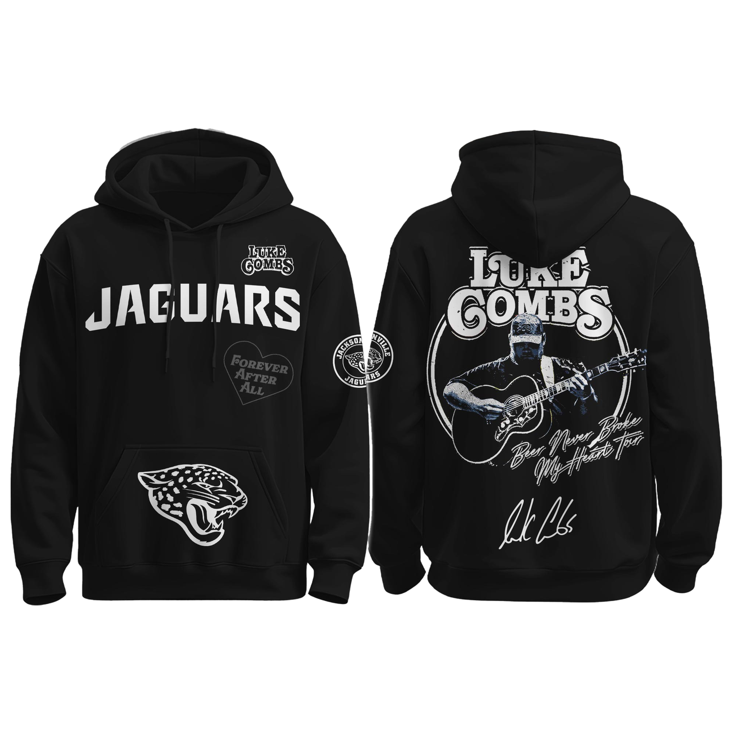 Jaguars x Luke Combs “Beer Never Broke My Heart Tour 2025” Black Hoodie