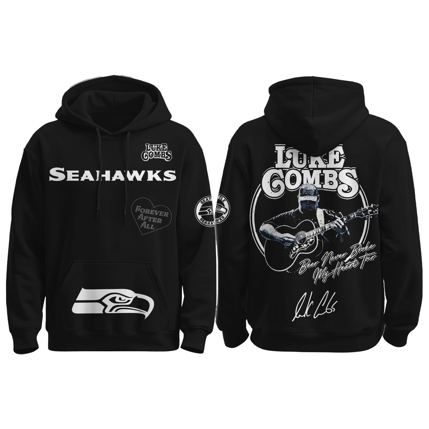 Seahawks x Luke Combs “Beer Never Broke My Heart Tour 2025” Black Hoodie