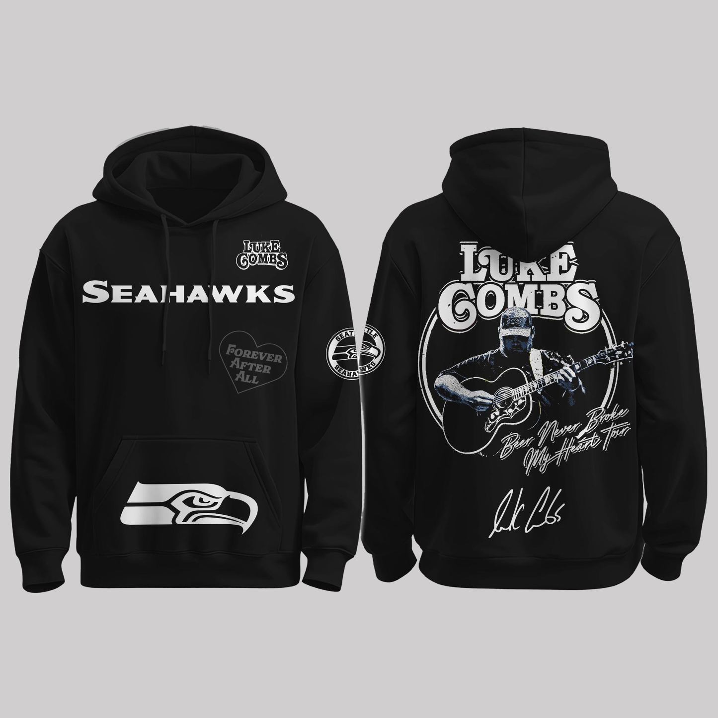 Seahawks x Luke Combs “Beer Never Broke My Heart Tour 2025” Black Hoodie
