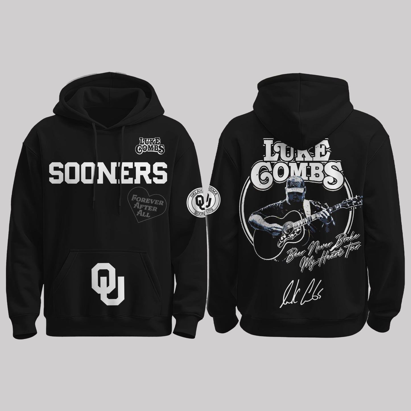 Sooners x Luke Combs “Beer Never Broke My Heart Tour 2025” Black Hoodie
