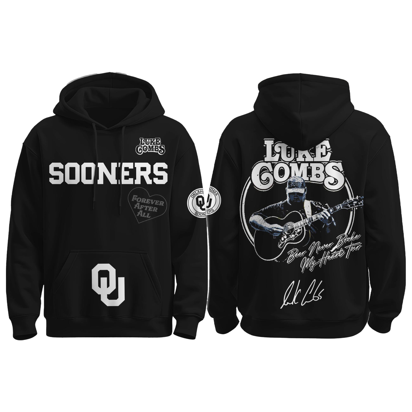 Sooners x Luke Combs “Beer Never Broke My Heart Tour 2025” Black Hoodie