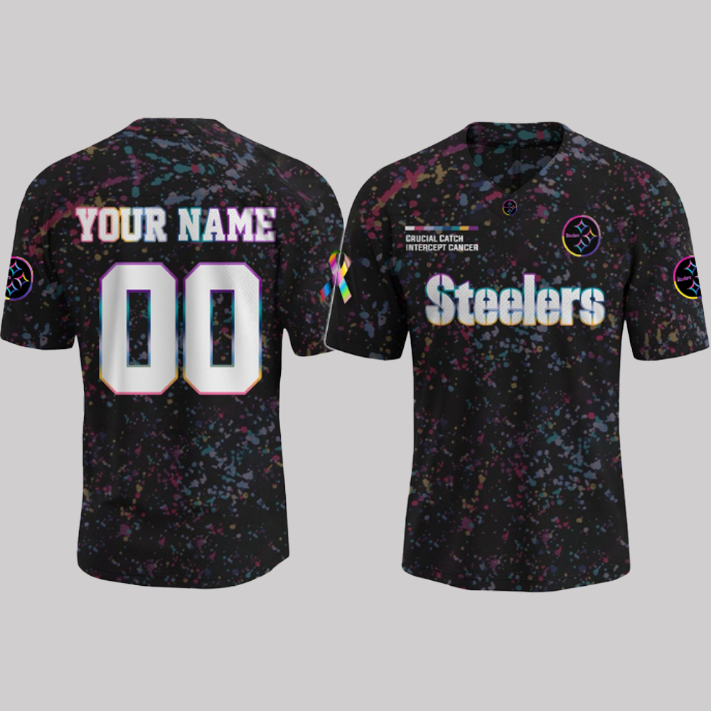 Pittsburgh Steelers X Crucial Catch Intercept Cancer-V-neck Short Sleeve Jersey