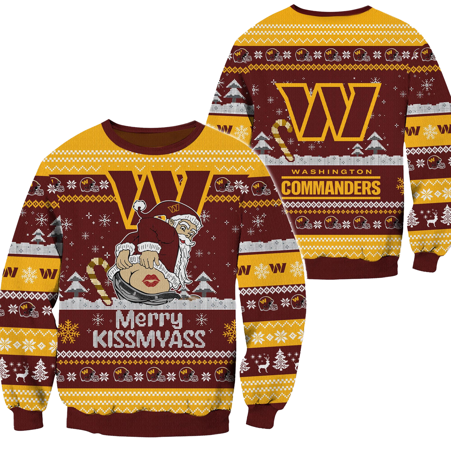 Washington Commanders 2024 Merrykissmyass Funny Santa Claus Christmas Ugly Sweater