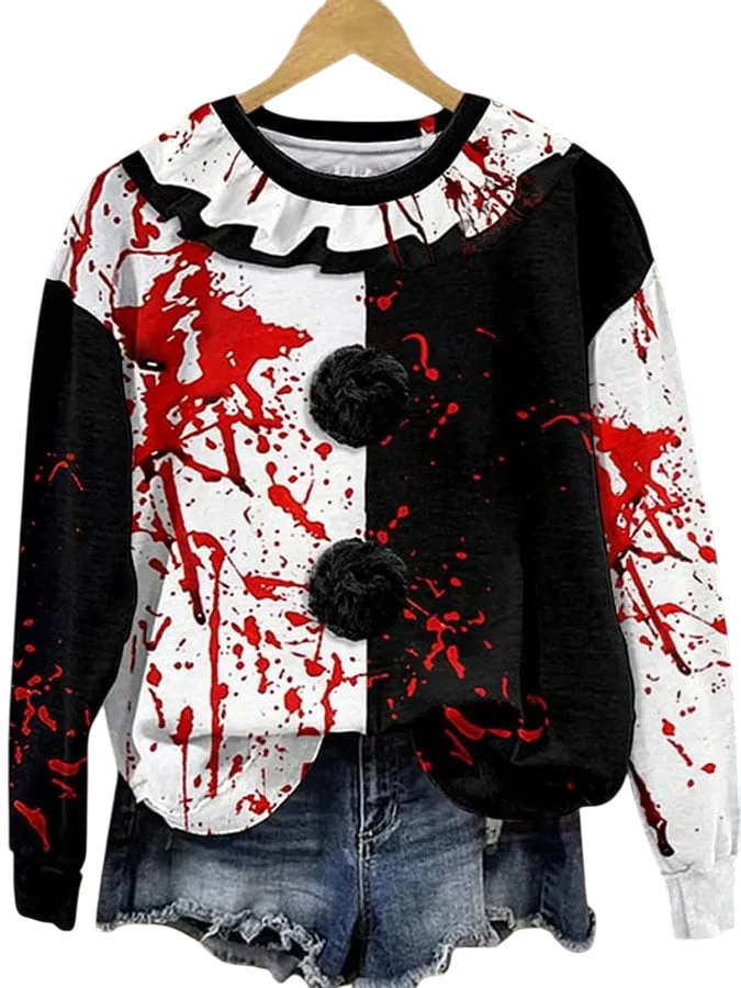Women's Artistic Clown Bloody Halloween Print Casual Sweatshirt