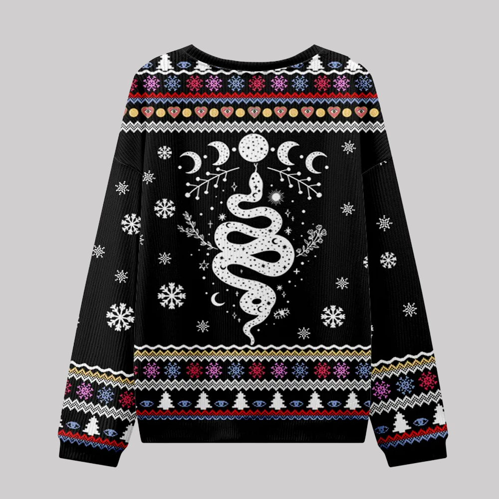 2025 Purplehecate Snake And Moon Phase Ugly Christmas Sweatshirts