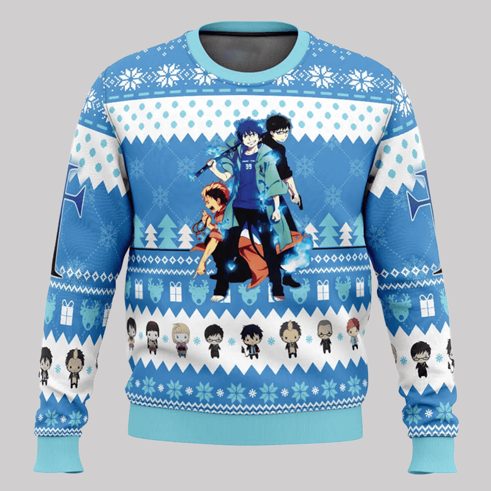 2025 The Trio Blue Exorcist Ugly Christmas Sweater