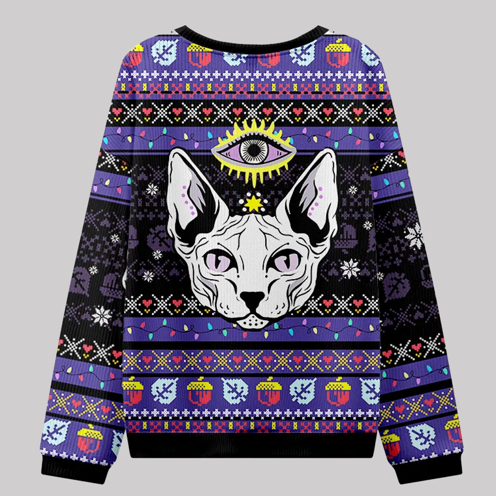 2025 Purplehecate Mystical Cat Ugly Christmas Sweatshirts