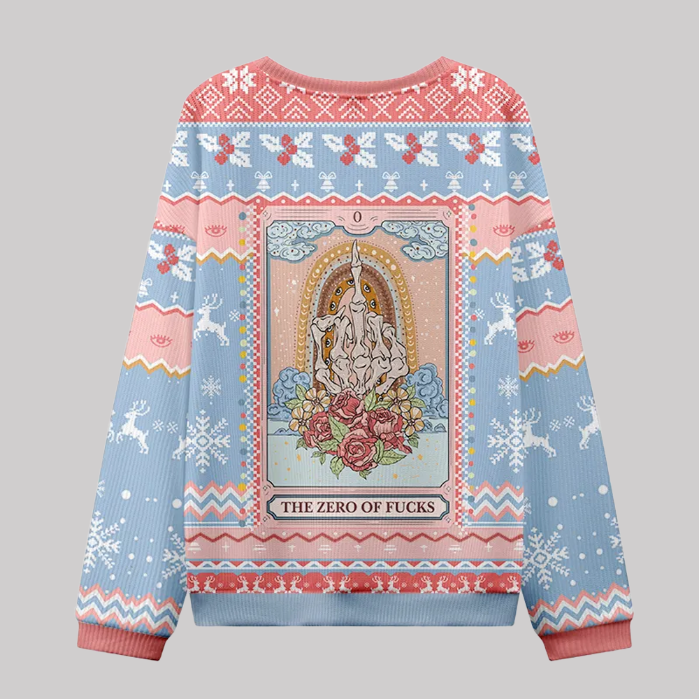 2025 Purplehecate The Zero Of Fucks Tarot Ugly Christmas Sweatshirts