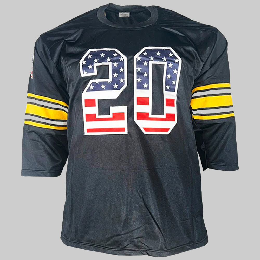 Rocky Bleier Signed 4x SB Champs Inscription Pittsburgh Amertica Flag Football Jersey 2025