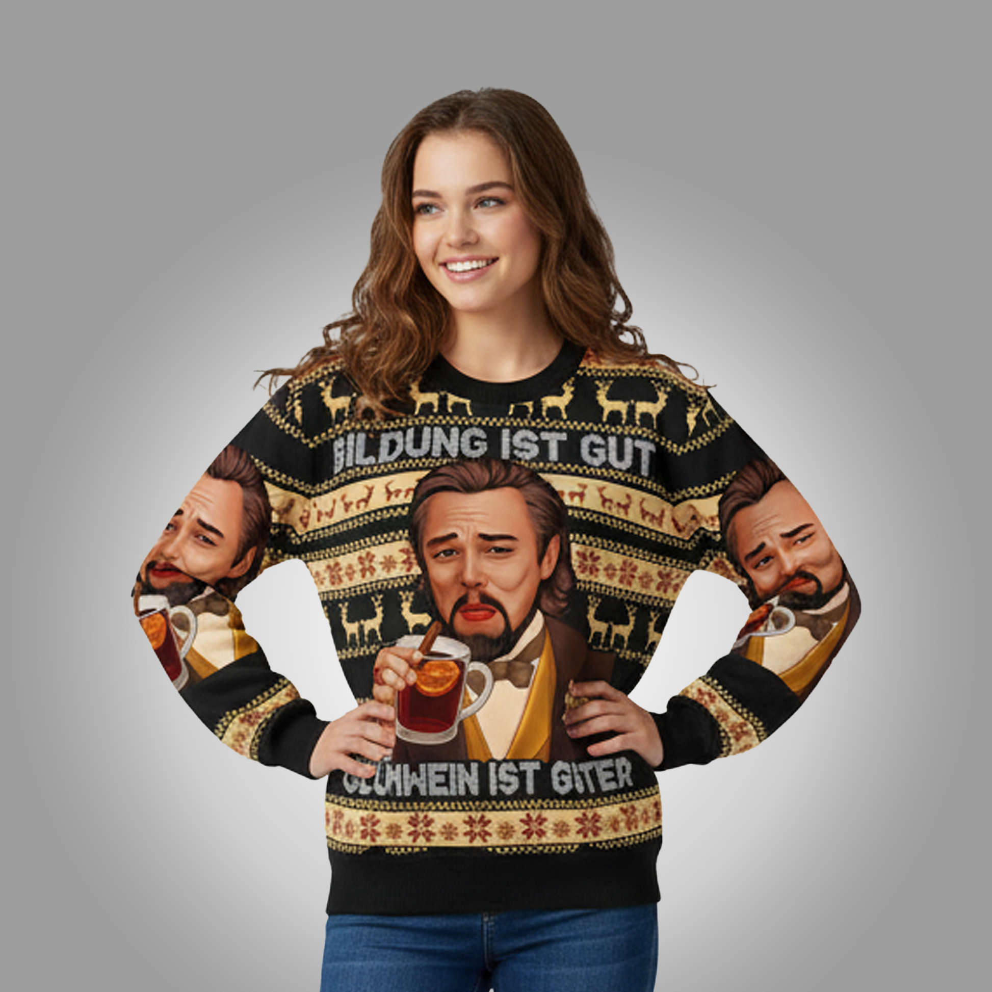 2025 Bildung Ist Gut Gluhwein Christmas Ugly Sweater Clothingus Diamond