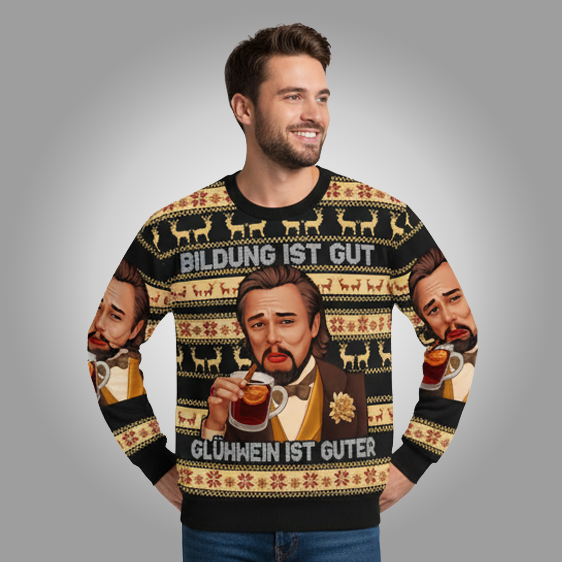 2025 Bildung Ist Gut Gluhwein Christmas Ugly Sweater Clothingus Diamond