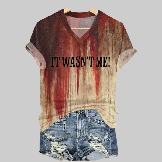 2025 Bloody Halloween It Wasn't Me Print Casual T-Shirt