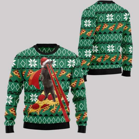 2025 Christmas Cat Pizza Ugly Christmas Sweater