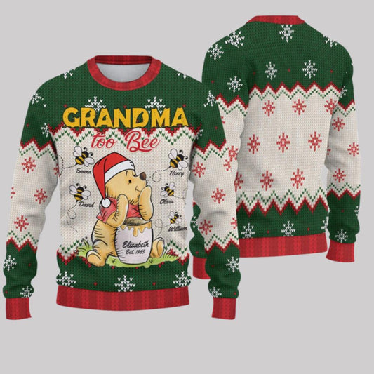 2025 Christmas Grandma Honey Bear Grandma To Bee Winnie The Pooh Christmas Ugly Sweatshirt