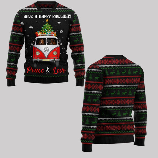 2025 Christmas Have A Happy Pawliday Peace Love Dog Ugly Christmas Sweater