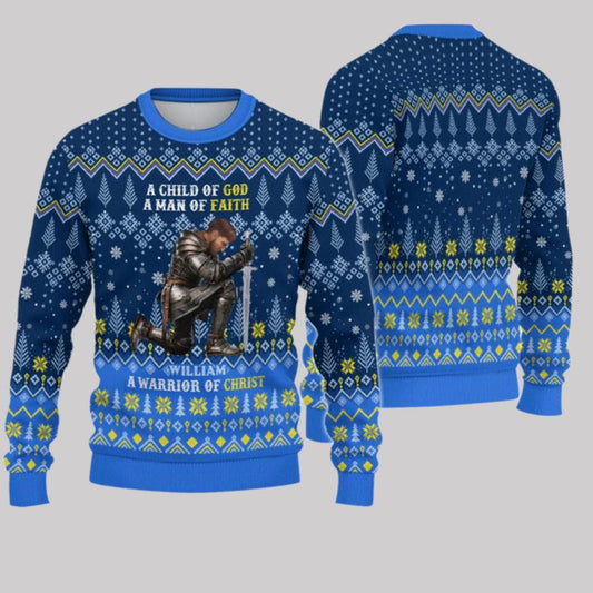 2025 Christmas Man Warrior Of GodA Child Of God A Man Of Faith Christmas Ugly Sweatshirt