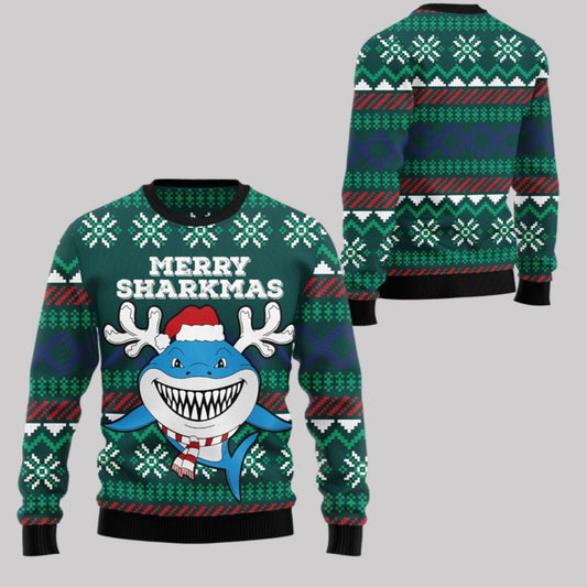 2025 Christmas Merry Sharkmas Ugly Christmas Sweater