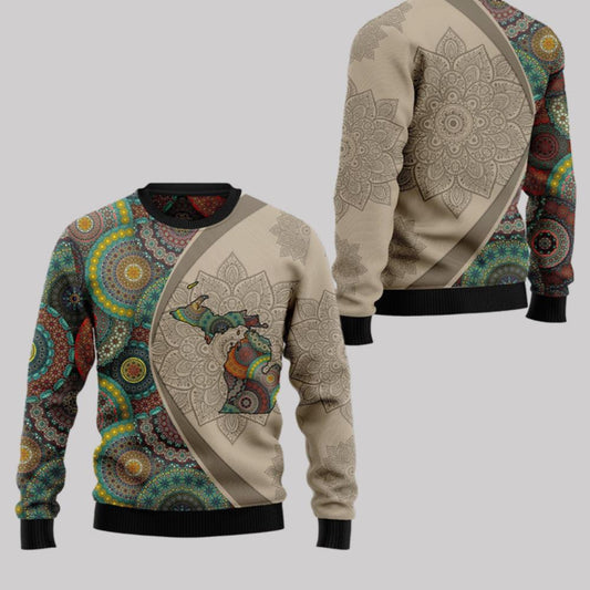 2025 Christmas Michigan Mandala Ugly Christmas Sweater