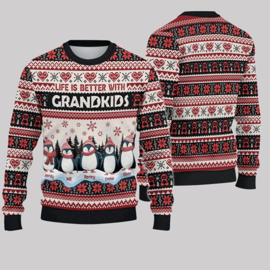 2025 Christmas Penguins Life is Better with Grandkids Christmas Ugly Sweatshirt