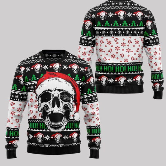 2025 Christmas Skull Xmas Hohoho Ugly Christmas Sweater