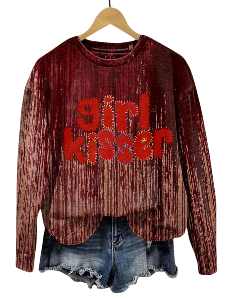 2025 Halloween Horror Bloody Girl Kisser Print Sweatshirt
