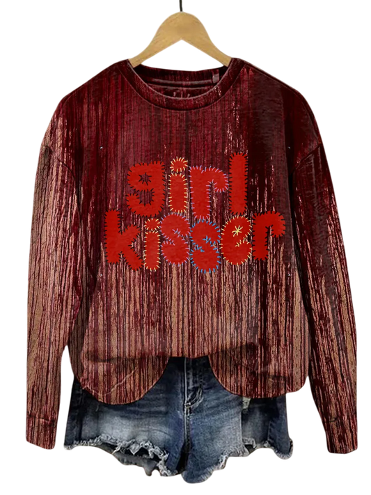 2025 Halloween Horror Bloody Girl Kisser Print Sweatshirt
