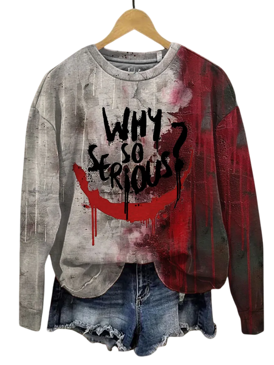 2025 Halloween Horror Bloody Why So Serious Print Casual Sweatshirt