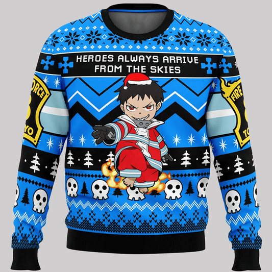 2025 Heroes Always Arrive Fire Force Ugly Christmas Sweater