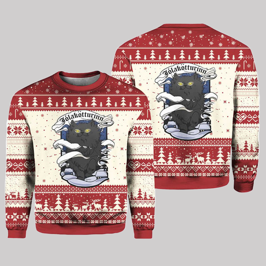 2025 Icelandic Yule Cat Jólakötturinn Xmas Eve Ugly Christmas Sweater