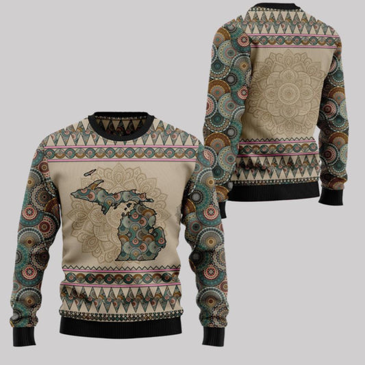 2025 Michigan Mandala Ugly Christmas Sweater