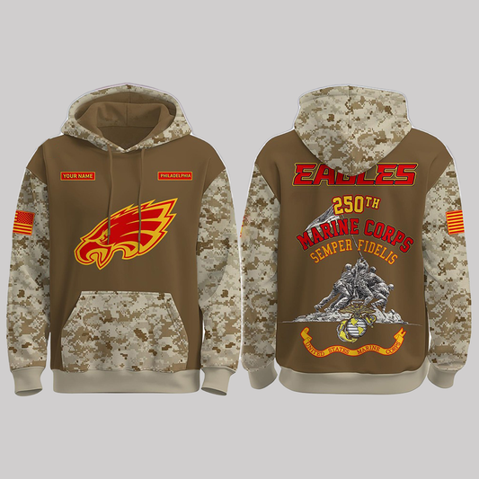 2025 Philadelphia Eagles USMC 250th Birthday Celebration Night Game Hoodie