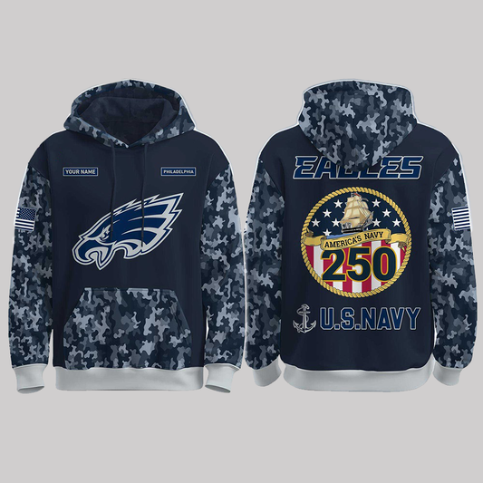 2025 Philadelphia Eagles US Navy 250th Birthday Celebration Night Game Hoodie
