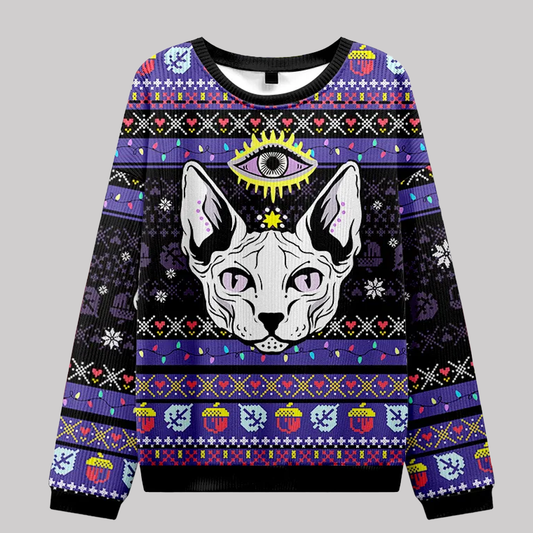 2025 Purplehecate Mystical Cat Ugly Christmas Sweatshirts