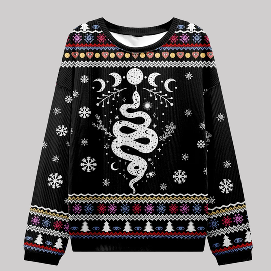 2025 Purplehecate Snake And Moon Phase Ugly Christmas Sweatshirts