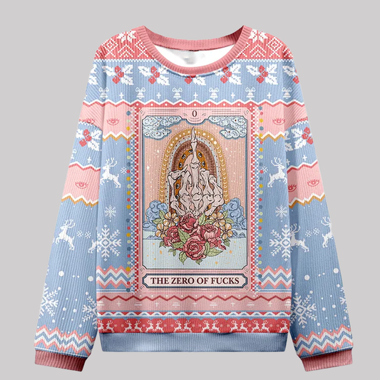 2025 Purplehecate The Zero Of Fucks Tarot Ugly Christmas Sweatshirts