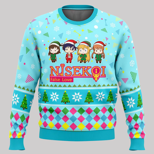 2025 Raku And Friends Nisekoi False Love Ugly Christmas Sweater