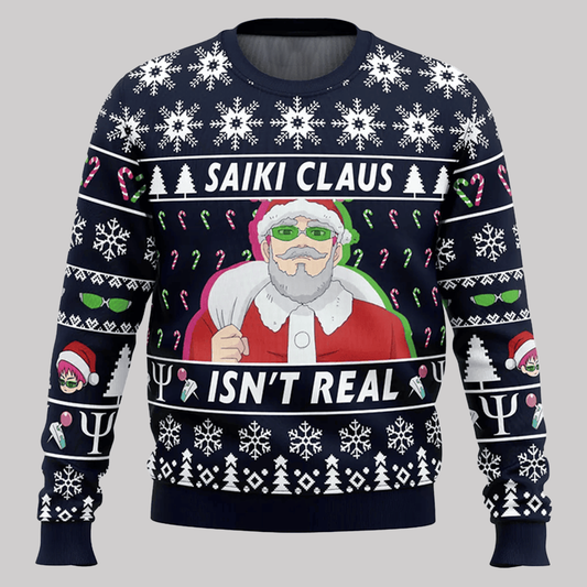2025 Saiki Claus Isn’t Real The Disastrous Life of Saiki K Ugly Christmas Sweater