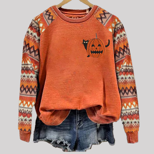 Black Cat Pumpkin Halloween Sweatshirt 2025